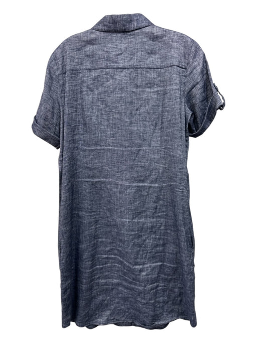 Theory Size 12 Blue Wash Linen & Viscose Short Sleeve Buttons Collar Midi Dress Blue Wash / 12
