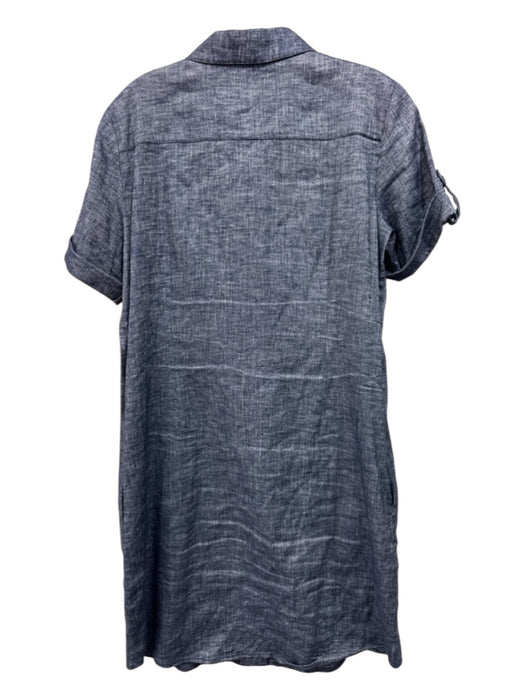 Theory Size 12 Blue Wash Linen & Viscose Short Sleeve Buttons Collar Midi Dress Blue Wash / 12