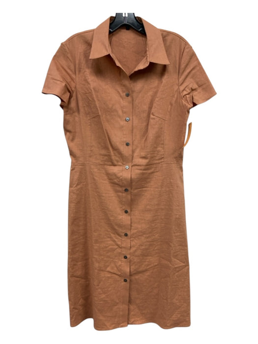 Theory Size 10 Light Orange Linen & Viscose Short Sleeve Buttons Collar Dress Light Orange / 10