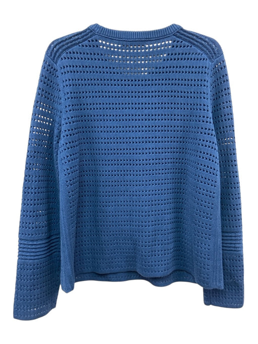 Tory Burch Size L Blue Cotton Long Sleeve Texture Loose Knit Ribbed neck Sweater Blue / L
