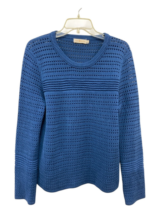Tory Burch Size L Blue Cotton Long Sleeve Texture Loose Knit Ribbed neck Sweater Blue / L