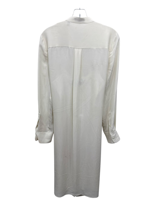 Theory Size M Cream Silk Long Sleeve Button Up Collar Maxi Dress Cream / M
