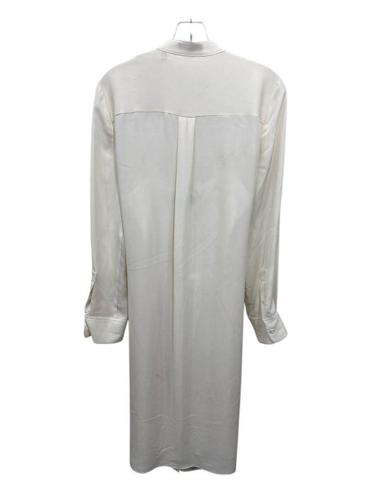 Theory Size M Cream Silk Long Sleeve Button Up Collar Maxi Dress Cream / M