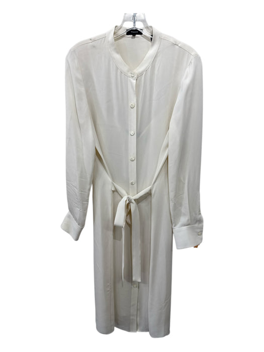 Theory Size M Cream Silk Long Sleeve Button Up Collar Maxi Dress Cream / M