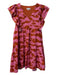 Crosby Size Small Rust & Pink Cotton Blend V Neck Sleeveless Ruffle Accent Dress Rust & Pink / Small