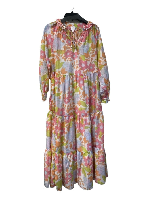 J. Marie Size XS Pink, Green, Orange Floral Slip Inc Long Sleeve Tiered Dress Pink, Green, Orange / XS