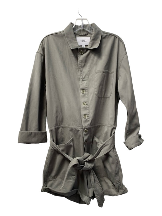 Pistola Size S Sage green Cotton Button Up Collared Belted Long Sleeve Romper Sage green / S