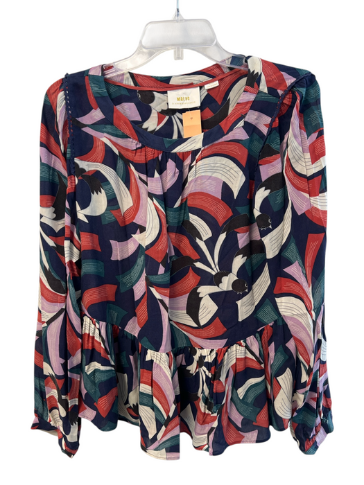 Maeve Size M Navy Multi Viscose Abstract Round Neck Long Sleeve Top Navy Multi / M