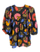 J. Marie Size XS Black Multi Cotton Floral Front Tie Half Puff Sleeves Top Black Multi / XS