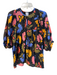 J. Marie Size XS Black Multi Cotton Floral Front Tie Half Puff Sleeves Top Black Multi / XS