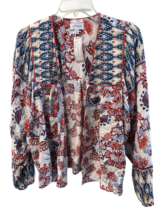 Evereve Size XS/S White multi Cotton Abstract Long Sleeve Open Front Top White multi / XS/S