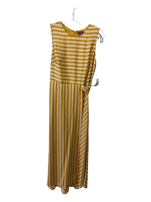 Vince Camuto Size 4 Yellow & White Polyester Striped Sleeveless Round Neck Dress Yellow & White / 4