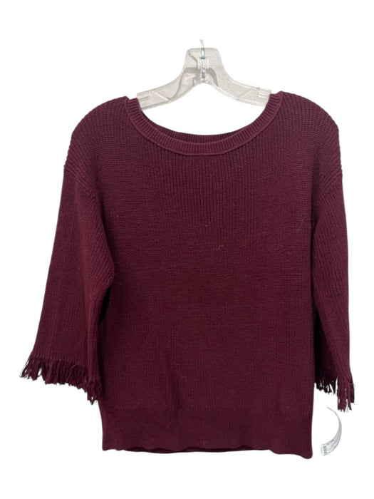 J Crew Size XS Burgundy Red Cotton Rib Knit Boat Neck 3/4 Sleeve Frayed Sweater Burgundy Red / XS