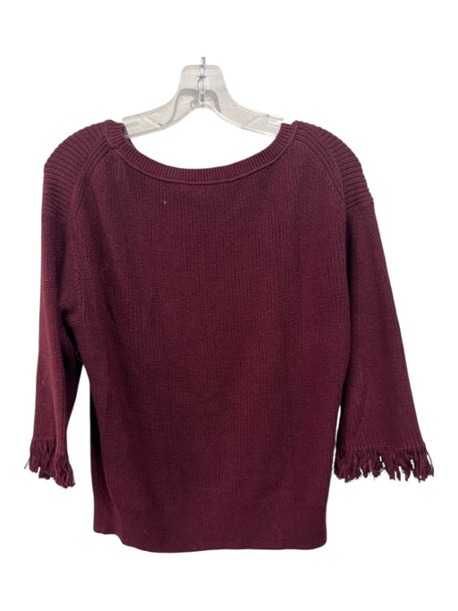 J Crew Size XS Burgundy Red Cotton Rib Knit Boat Neck 3/4 Sleeve Frayed Sweater Burgundy Red / XS