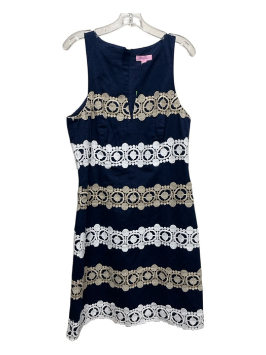 Lilly Pulitzer Size 6 Navy & white Cotton Split V Neck Sleeveless Shift Dress Navy & white / 6