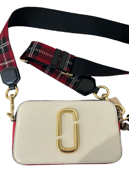 Marc Jacobs Red White Black Blue Saffiano Leather Plaid Strap Crossbody Bag Red White Black Blue / S