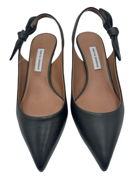 Tabitha Simmons Shoe Size 37.5 Black Leather Kitten Heel Pointed Toe Knot Pumps Black / 37.5