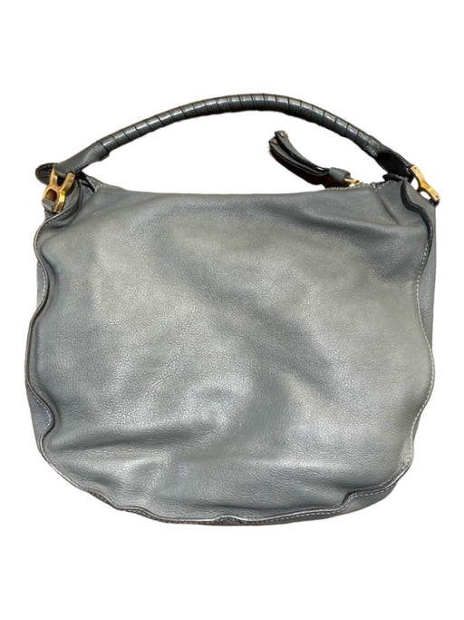 Chloe Gray Leather Top Zipper Flap Pocket Shoulder Strap Inside Pockets Bag Gray / L