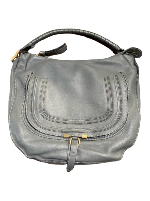 Chloe Gray Leather Top Zipper Flap Pocket Shoulder Strap Inside Pockets Bag Gray / L