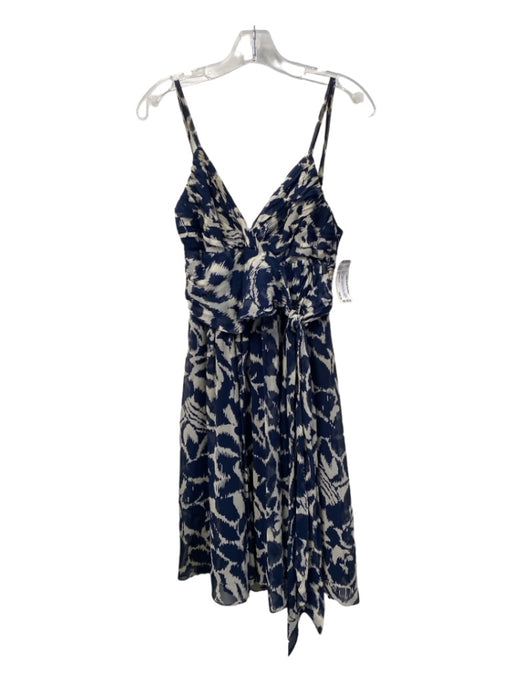 BCBG Maxazria Size 4 Blue & White Polyester & Silk Spaghetti Strap Belted Dress Blue & White / 4
