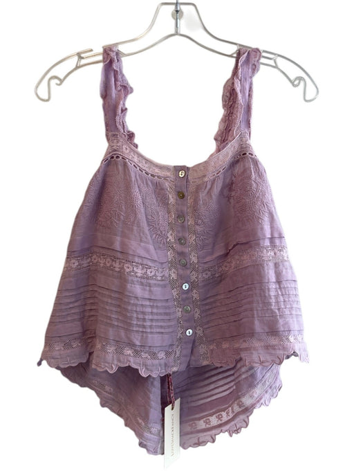 Loveshackfancy Size XL Lavender Cotton Square Neck Sleeveless Cropped Lace Top Lavender / XL