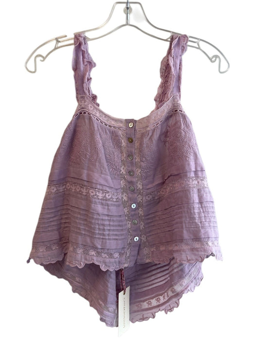 Loveshackfancy Size XL Lavender Cotton Square Neck Sleeveless Cropped Lace Top Lavender / XL