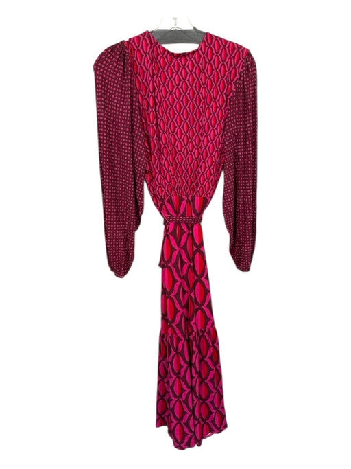 Boden Size 14 Pink & Red Rayon Long Balloon Sleeve Ovals Elastic Waist Dress Pink & Red / 14