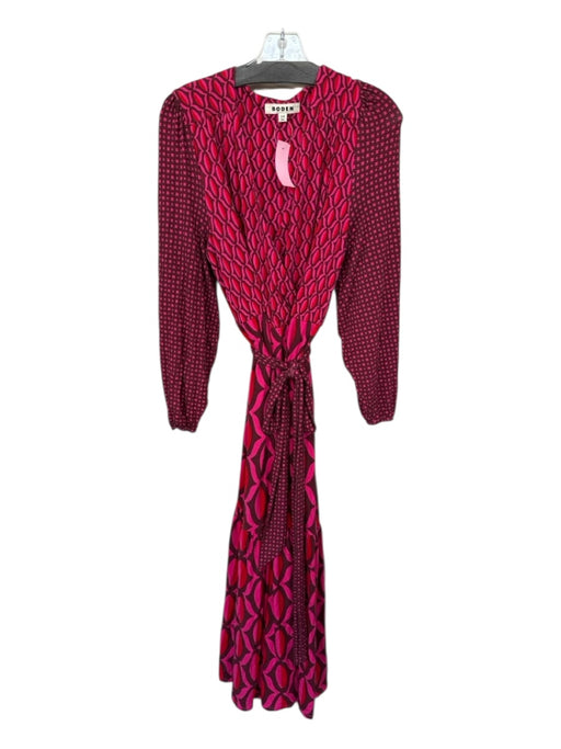 Boden Size 14 Pink & Red Rayon Long Balloon Sleeve Ovals Elastic Waist Dress Pink & Red / 14