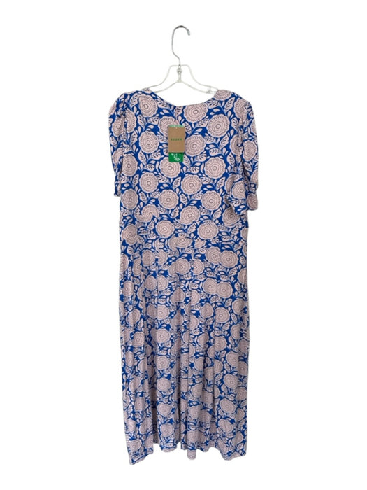 Boden Size 14 Blue & Peach Eco vero Short Sleeve Flowers Twist Maxi Dress Blue & Peach / 14