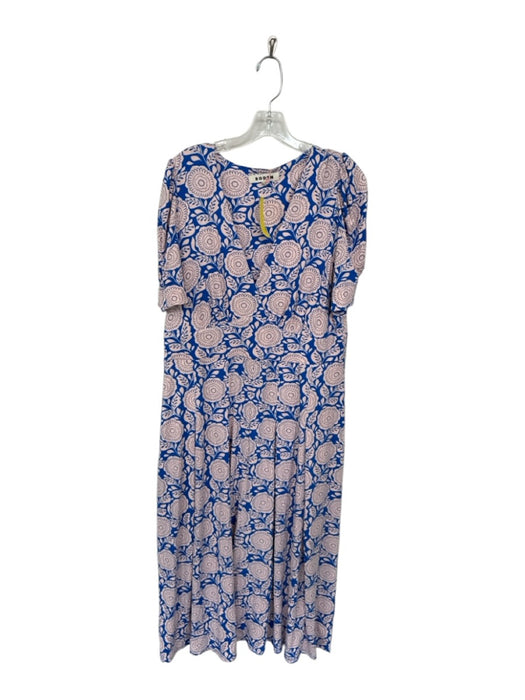 Boden Size 14 Blue & Peach Eco vero Short Sleeve Flowers Twist Maxi Dress Blue & Peach / 14
