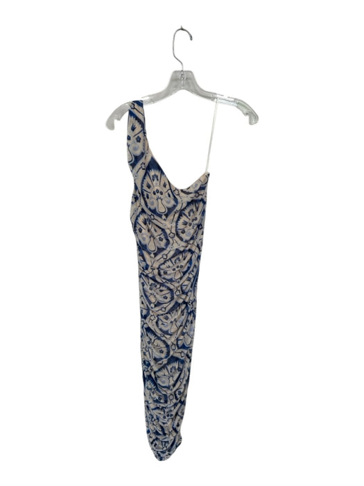 House of Harlow Size S Cream & Navy Nylon Blend One Shoulder Flowers Maxi Dress Cream & Navy / S