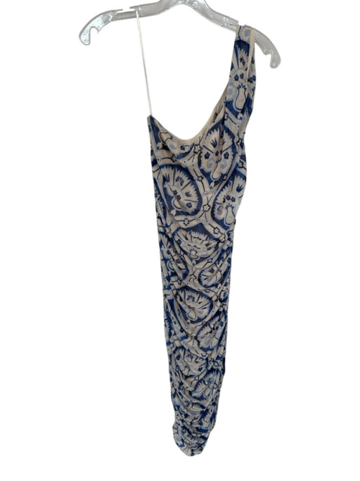House of Harlow Size S Cream & Navy Nylon Blend One Shoulder Flowers Maxi Dress Cream & Navy / S