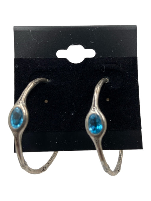 John Hardy Silver Blue 925 Silver Crystal Hoop Earrings Silver Blue