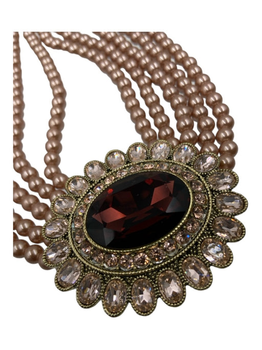 Heidi Daus Gold & Pink Metal Faux Pearl Crystal Necklace Gold & Pink