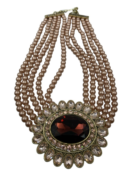 Heidi Daus Gold & Pink Metal Faux Pearl Crystal Necklace Gold & Pink