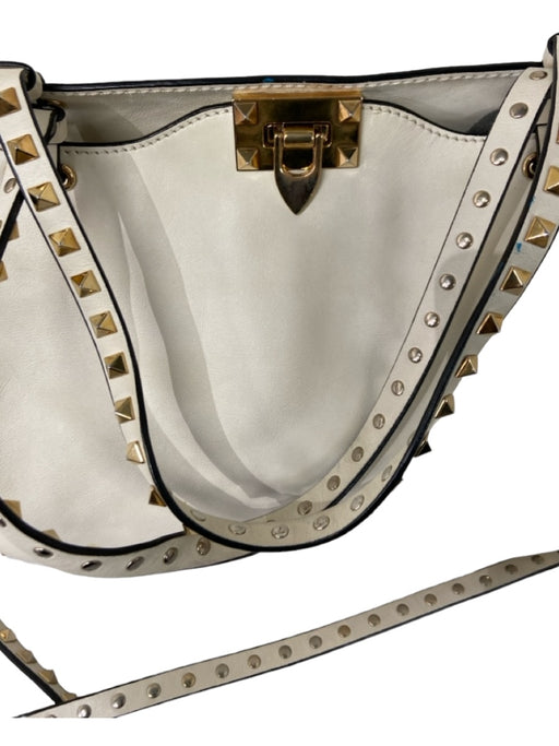 Valentino White & Gold Leather Shoulder Bag Studded Gold Hardware Bag White & Gold / M