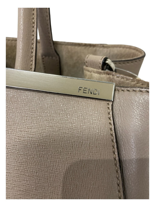 Fendi Taupe Beige Saffiano Leather Handbag Silver Hardware Shoulder Strap Bag Taupe Beige / L