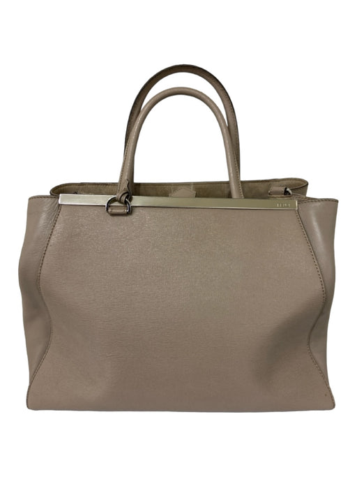 Fendi Taupe Beige Saffiano Leather Handbag Silver Hardware Shoulder Strap Bag Taupe Beige / L