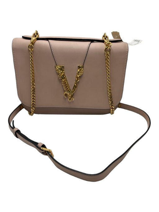 Versace Beige Pink Leather Gold hardware Chain Link Top Flap Crossbody Bag Beige Pink