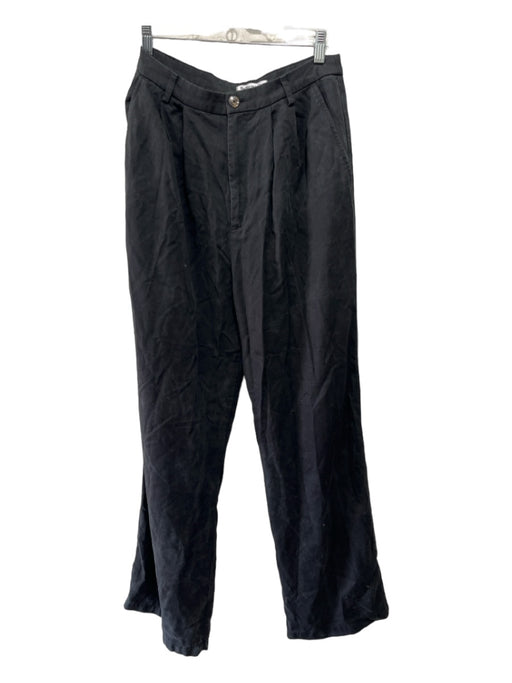 Reformation Size 8 Black Tencel Pleat Detail Wide Leg Button & Zip Pants Black / 8