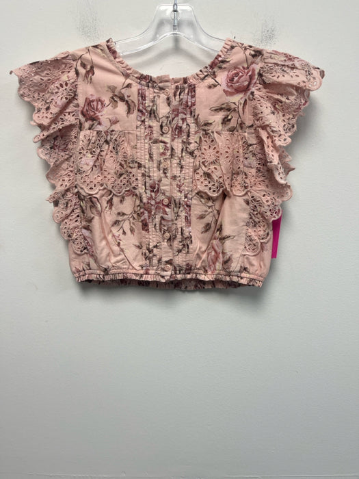 GAP X Love Shack Fancy Size XXL Pink & Brown Cotton Flutter Cap sleeve Top
