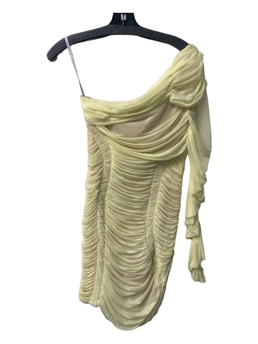 Herve Leger Size M Pale Yellow Nylon Blend One Shoulder Ruched Side Zip Dress Pale Yellow / M