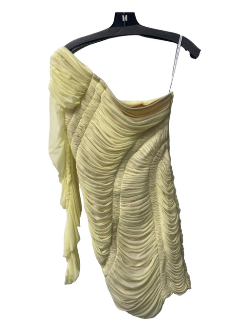 Herve Leger Size M Pale Yellow Nylon Blend One Shoulder Ruched Side Zip Dress Pale Yellow / M