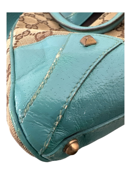 Gucci Blue & Beige Canvas & Leather Guccisima Double Top Handle Clasp Detail Bag Blue & Beige / S