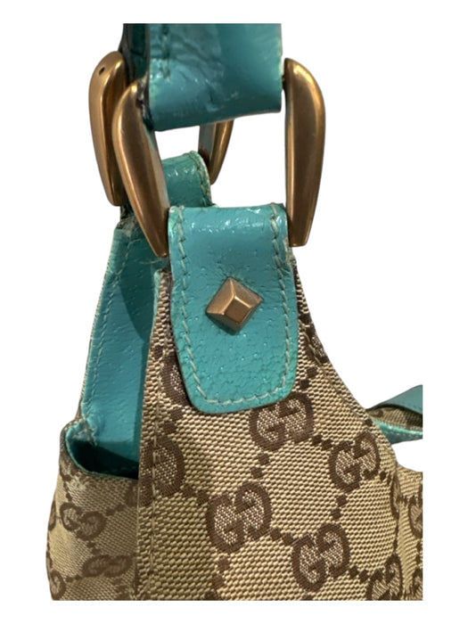 Gucci Blue & Beige Canvas & Leather Guccisima Double Top Handle Clasp Detail Bag Blue & Beige / S