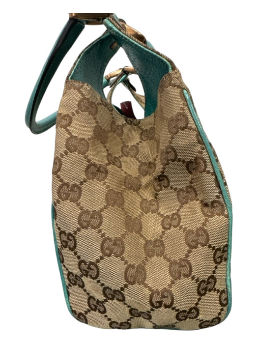 Gucci Blue & Beige Canvas & Leather Guccisima Double Top Handle Clasp Detail Bag Blue & Beige / S