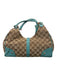 Gucci Blue & Beige Canvas & Leather Guccisima Double Top Handle Clasp Detail Bag Blue & Beige / S