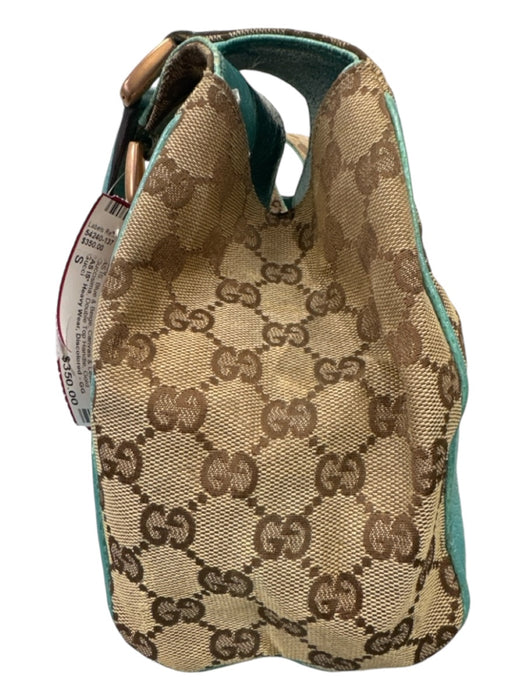 Gucci Blue & Beige Canvas & Leather Guccisima Double Top Handle Clasp Detail Bag Blue & Beige / S