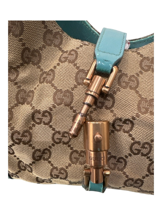 Gucci Blue & Beige Canvas & Leather Guccisima Double Top Handle Clasp Detail Bag Blue & Beige / S