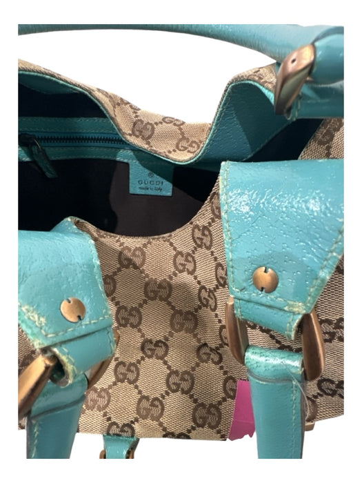 Gucci Blue & Beige Canvas & Leather Guccisima Double Top Handle Clasp Detail Bag Blue & Beige / S